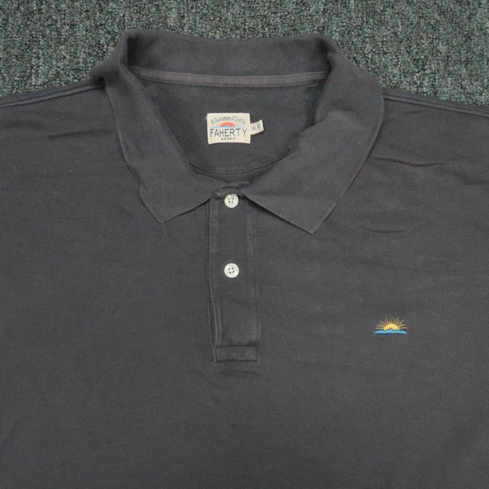 Faherty Shirt Mens Extra Large Washed Black Pique Polo Golf Lightweight Tencel - Picture 2 of 10